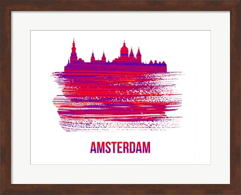 Framed Amsterdam Skyline Brush Stroke Red Print