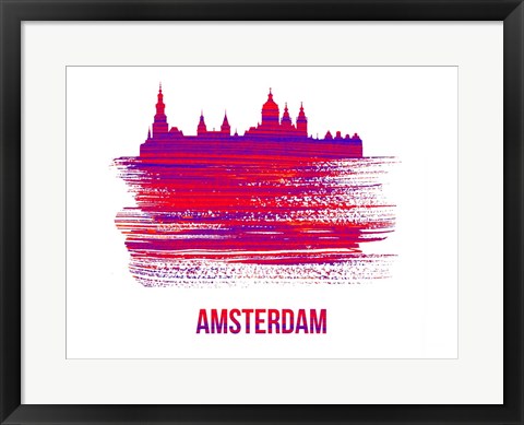 Framed Amsterdam Skyline Brush Stroke Red Print