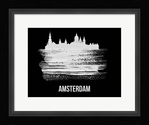 Framed Amsterdam Skyline Brush Stroke White Print