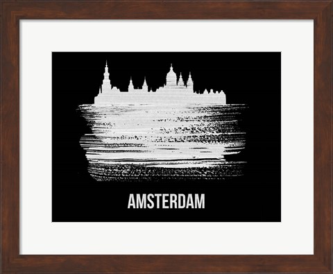Framed Amsterdam Skyline Brush Stroke White Print