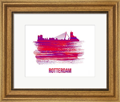 Framed Rotterdam Skyline Brush Stroke Red Print