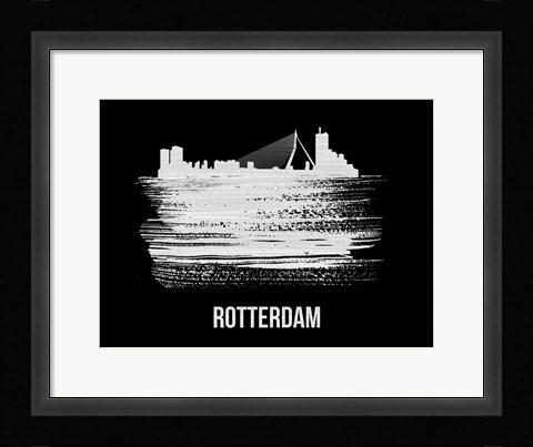 Framed Rotterdam Skyline Brush Stroke White Print