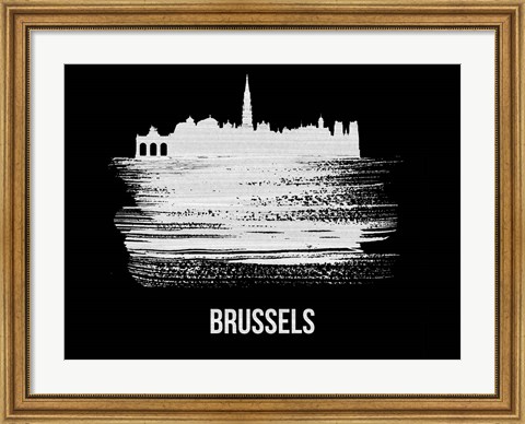 Framed Brussels Skyline Brush Stroke White Print