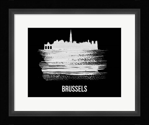 Framed Brussels Skyline Brush Stroke White Print