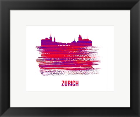 Framed Zurich Skyline Brush Stroke Red Print