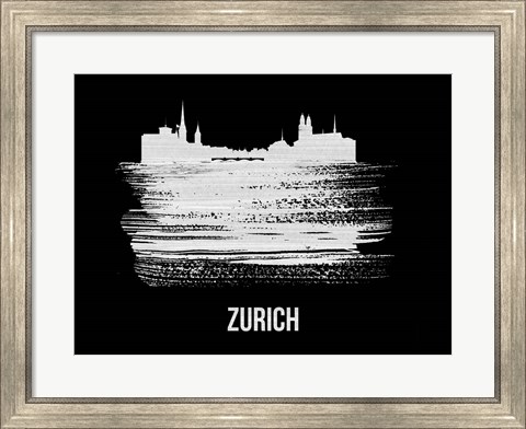 Framed Zurich Skyline Brush Stroke White Print