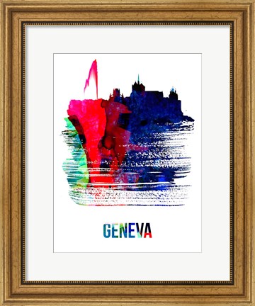 Framed Geneva Skyline Brush Stroke Watercolor Print