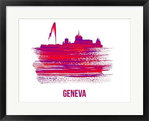 Framed Geneva Skyline Brush Stroke Red Print