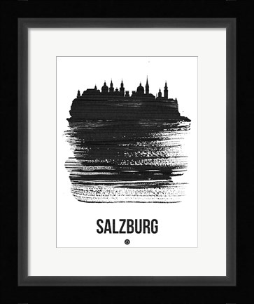 Framed Salzburg Skyline Brush Stroke Black Print