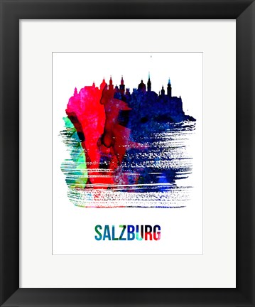 Framed Salzburg Skyline Brush Stroke Watercolor Print