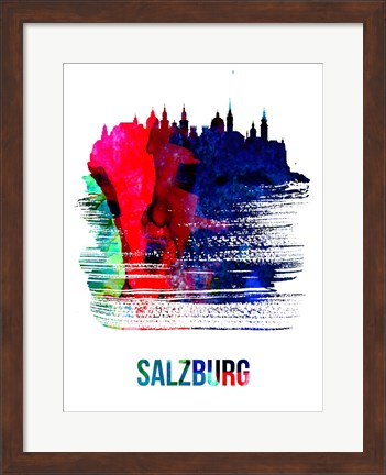 Framed Salzburg Skyline Brush Stroke Watercolor Print