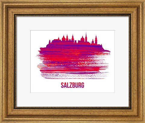 Framed Salzburg Skyline Brush Stroke Red Print