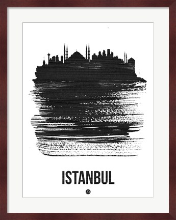 Framed Istanbul Skyline Brush Stroke Black Print