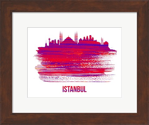 Framed Istanbul Skyline Brush Stroke Red Print