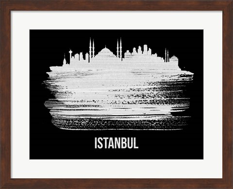Framed Istanbul Skyline Brush Stroke White Print