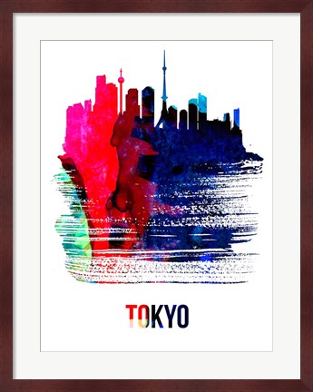 Framed Tokyo Skyline Brush Stroke Watercolor Print
