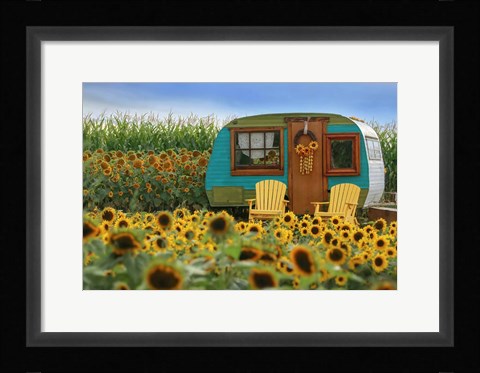 Framed Vintage Camper and Sunflowers 2 Print