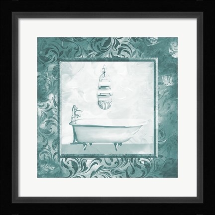 Framed Calm Teal Vintage Bath Print