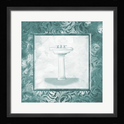 Framed Calm Teal Vintage Sink Print