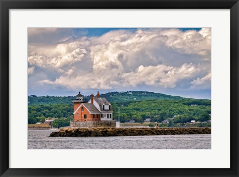 Framed Cloudy Day at Rockland Breakwater Print