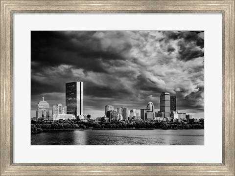 Framed Boston Skyline Monochrome Print