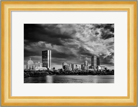 Framed Boston Skyline Monochrome Print