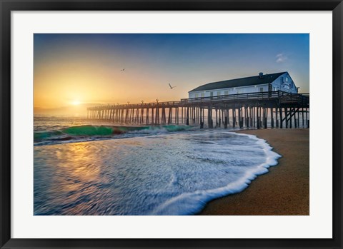 Framed Sunrise at Kitty Hawk Pier Print