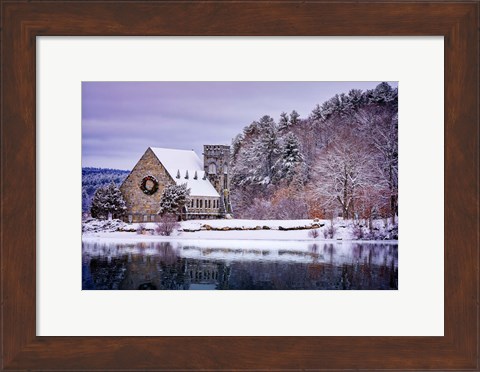 Framed Winter at the Old Stone Church Print