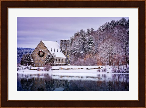 Framed Winter at the Old Stone Church Print