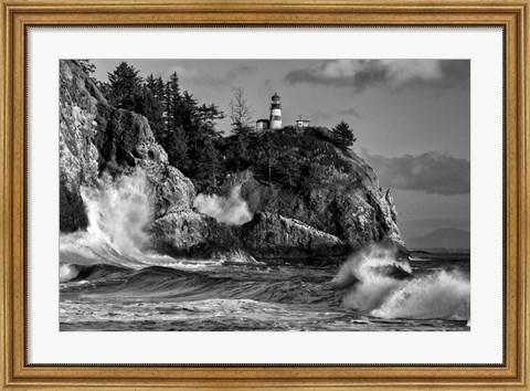 Framed Rising Tide at Cape Disappointment Monochrome Print
