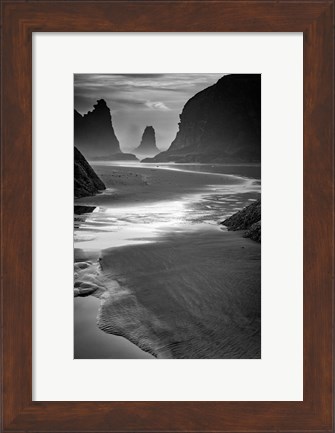 Framed Last Light on Bandon Beach Monochrome Print