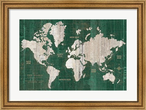 Framed Old World Map Green Print