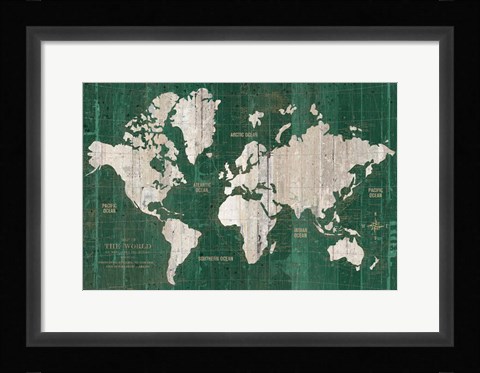Framed Old World Map Green Print
