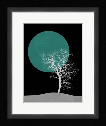Framed White Tree and Big Moon Print