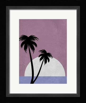 Framed Sunset and Beach Palm Trees Print