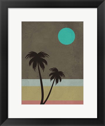 Framed Palm Trees and Teal Moon Print