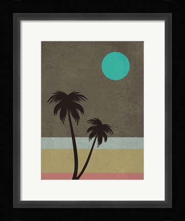 Framed Palm Trees and Teal Moon Print