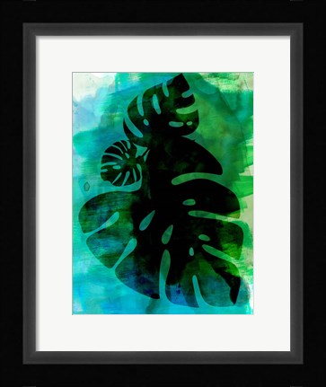 Framed Tropical Monstera Leaves Watercolor Print