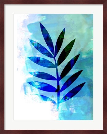 Framed Blue Leaf Watercolor III Print