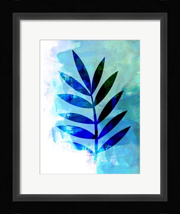 Framed Blue Leaf Watercolor III Print