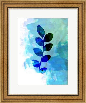 Framed Tropical Blue Leaf Watercolor Print