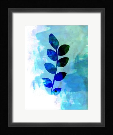 Framed Tropical Blue Leaf Watercolor Print