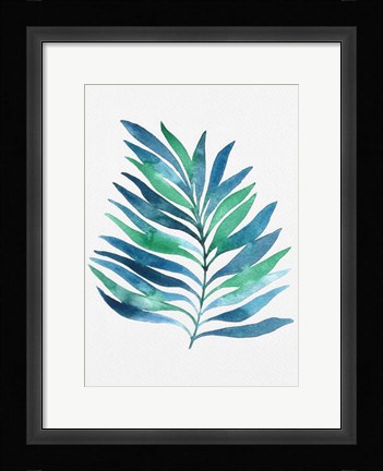 Framed Blue and Green Watercolor Leaves 1 Print