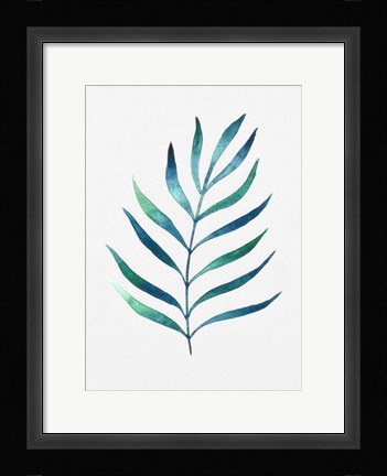 Framed Blue and Green Watercolor Leaves 2 Print