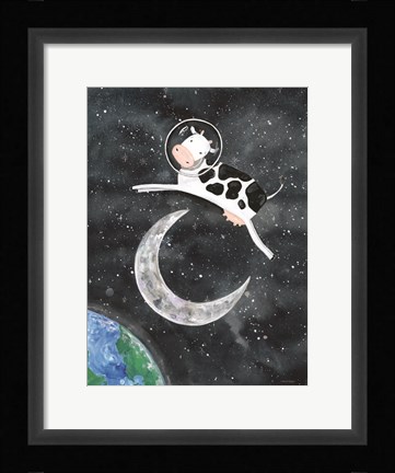 Framed Astro Cow Jumps Over the Moon Print