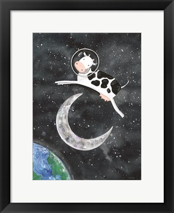 Framed Astro Cow Jumps Over the Moon Print