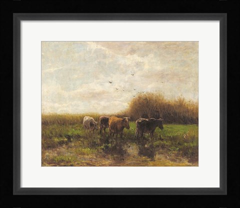 Framed Cows at Sunset Print