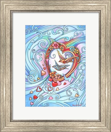 Framed Love Birds, Red and Gold Print
