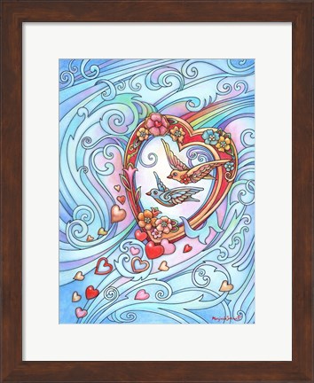 Framed Love Birds, Red and Gold Print