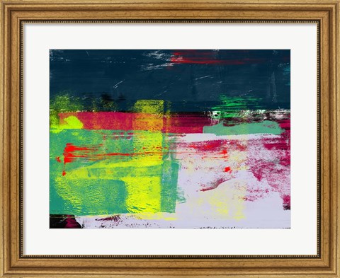 Framed Abstract Turquoise and Yellow Print